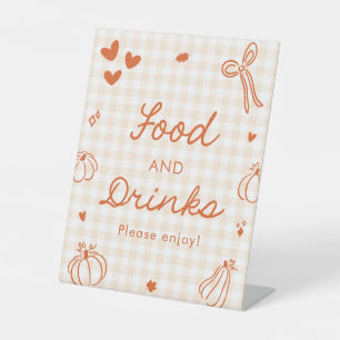 Herfst Oranje Een Klein Pompoen Eet- en Drankjes B Reclamebord Met Voetstuk