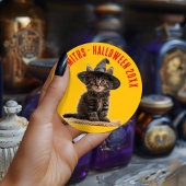 Herfst Oranje en rode kitten heks Halloween Ronde Sticker