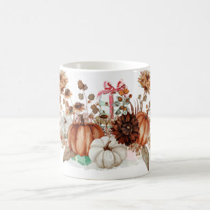 Herfst Oranje en Witte Pompoen Koffie Mok