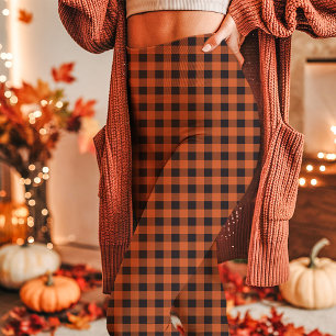 Herfst Oranje en Zwarte Gingham Plaid Leggings