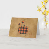 Herfst Oranje En Zwarte Plaid Herfstpompoen Kaart (Gele Bloem)