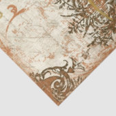 Herfst Oranje Floral Foliage Bird Script Decoupage Tissuepapier (Detail)