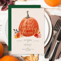 Herfst Oranje Friendsgiving Waterverf Pompoen Goud