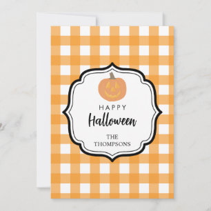 Herfst Oranje Geruite Halloween Pompoen Feestdagenkaart
