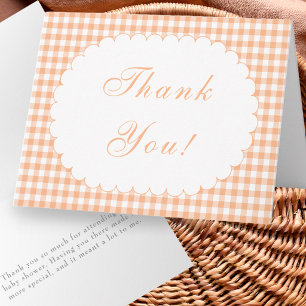 Herfst Oranje Gingham Baby Shower Bedankbrief Bedankkaart