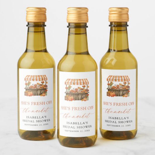 Herfst Oranje Gingham Boerenmarkt Bruidsdouche Wijn Etiket (Flessen)
