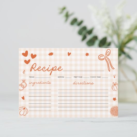 Herfst Oranje Gingham Bruiloft Recept Kaart (Staand voorkant)