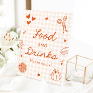 Herfst Oranje Gingham Cutie Pie Eten en Drinken Bo Reclamebord Met Voetstuk