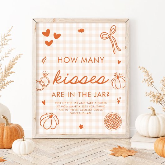 Herfst Oranje Gingham Hand Getekend Hoeveel Kusjes Poster