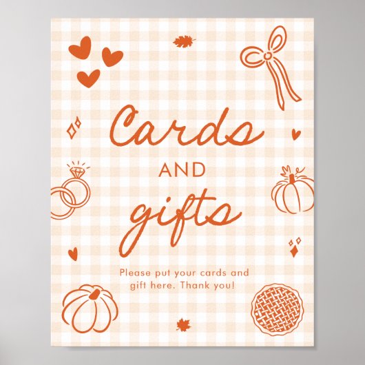 Herfst Oranje Gingham Hand Getekende Kaarten en Ca Poster (Voorkant)