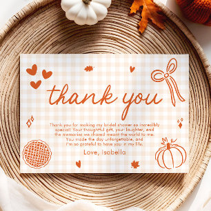 Herfst Oranje Gingham Hand Getekende Strik Bedankk Kaart