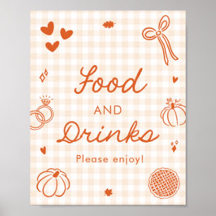 Herfst Oranje Gingham Handgetekend Eten en Drinken Poster