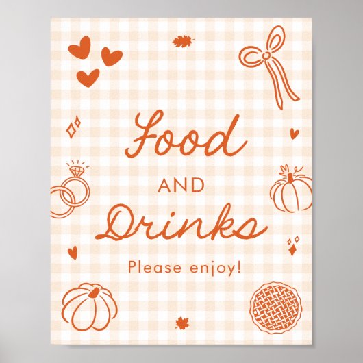 Herfst Oranje Gingham Handgetekend Eten en Drinken Poster (Voorkant)