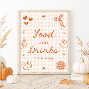 Herfst Oranje Gingham Handgetekend Eten en Drinken Poster