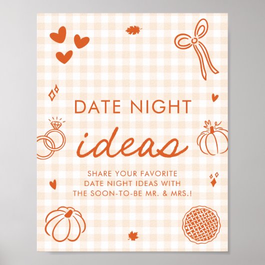 Herfst Oranje Gingham Handgetekende Date Night Ide Poster (Voorkant)