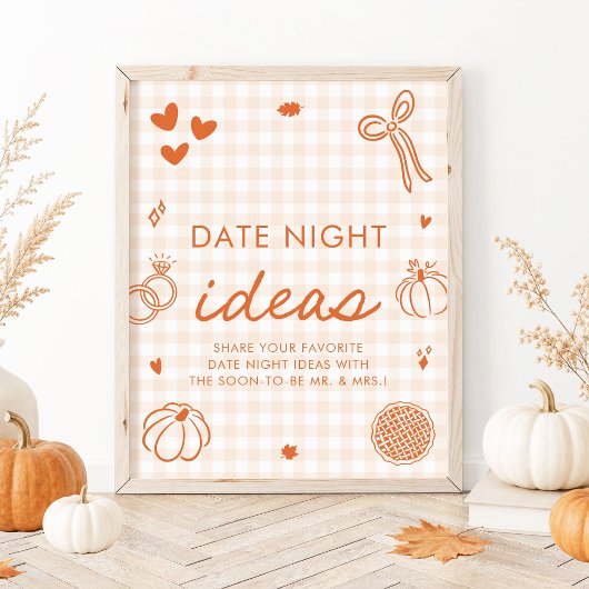 Herfst Oranje Gingham Handgetekende Date Night Ide Poster