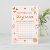 Herfst Oranje Gingham Hoe Oud Was De Bruidegom Gam Kaart (Staand voorkant)