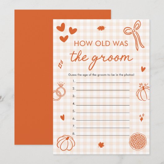 Herfst Oranje Gingham Hoe Oud Was De Bruidegom Gam Kaart (Voorkant / Achterkant)
