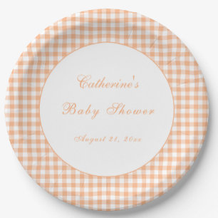 Herfst Oranje Gingham Klassieke Baby Shower Bord