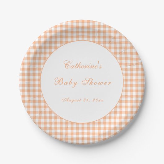 Herfst Oranje Gingham Klassieke Baby Shower Bord (Voorkant)