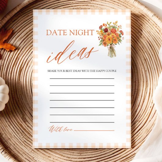 Herfst Oranje Gingham Markt Date Night Ideeën Spel Kaart