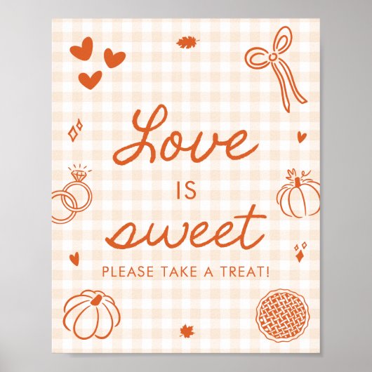 Herfst Oranje Gingham Met de Hand Getekend Love is Poster (Voorkant)