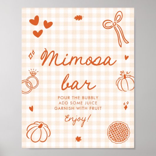Herfst Oranje Gingham Met de Hand Getekend Mimosa Poster (Voorkant)