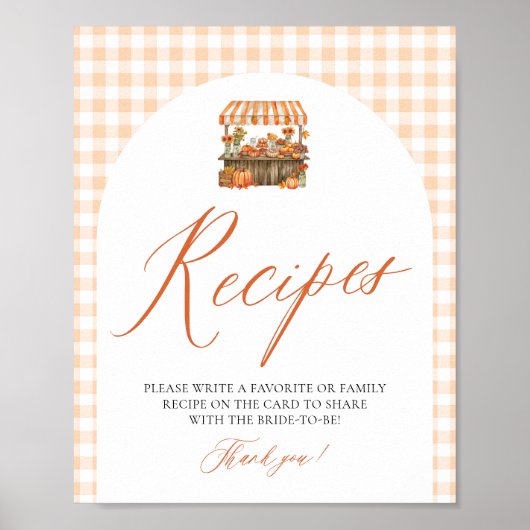 Herfst Oranje Gingham Verse Van De Markt Recepten Poster (Voorkant)