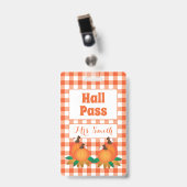 Herfst oranje Hall Pass met naam Badge (Voorzijde met clip)