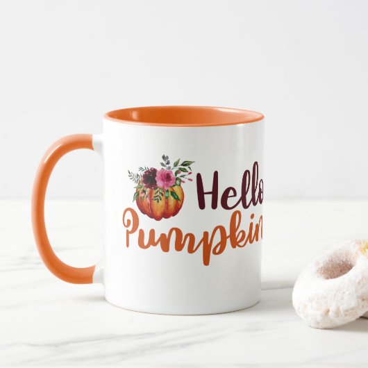 Herfst Oranje Hallo pompoen personaliseren Mok (Met donut)