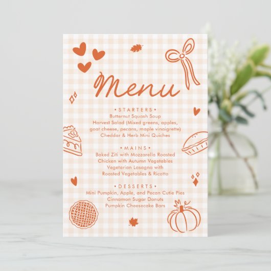 Herfst Oranje Handgetekend A Little Cutie Pie Menu Kaart (Staand voorkant)