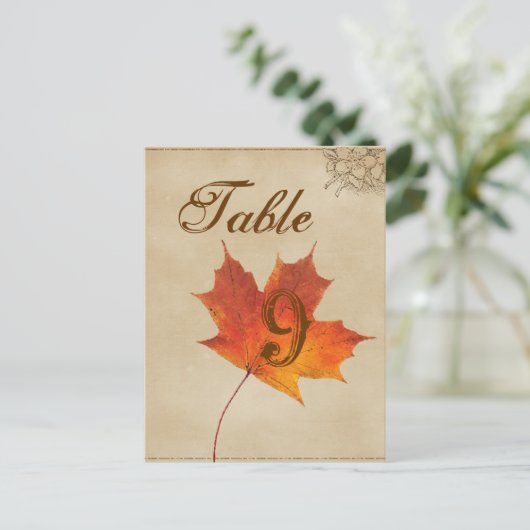 Herfst Oranje Herfst Bladeren Trouwtafel nummers Briefkaart (Staand voorkant)