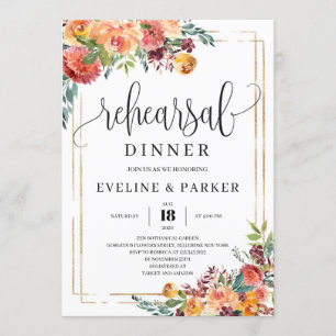 Herfst oranje marigold floral rehearsal diner invu kaart