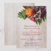 Herfst Oranje Paarse Roos Anjer Boeket Huwelijk Kaart (Voorkant / Achterkant)