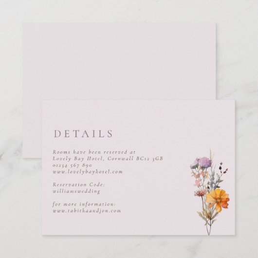 Herfst Oranje & Paarse Wildflowers Wedding Informatiekaartje (Voorkant / Achterkant)