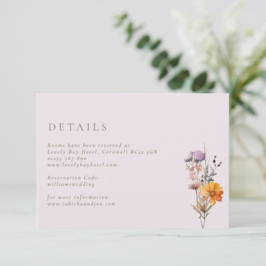 Herfst Oranje & Paarse Wildflowers Wedding Informatiekaartje (Staand voorkant)