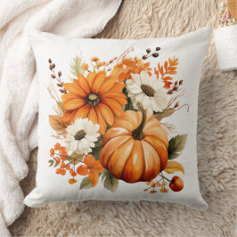 Herfst Oranje Pompoen & Bloemen Kussen