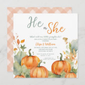 Herfst Oranje pompoen Hij of zij Gender Reveal Kaart (Voorkant / Achterkant)