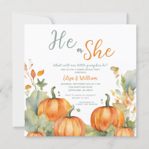 Herfst Oranje pompoen Hij of zij Gender Reveal Kaart