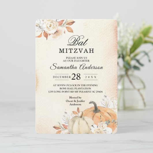 Herfst Oranje Pompoenen & Bloemen in Landelijke St Kaart (Staand voorkant)