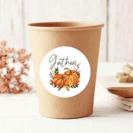 Herfst Oranje pompoenen Leaf Gather Thanksgiving Ronde Sticker