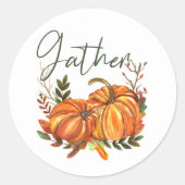 Herfst Oranje pompoenen Leaf Gather Thanksgiving Ronde Sticker (Voorkant)
