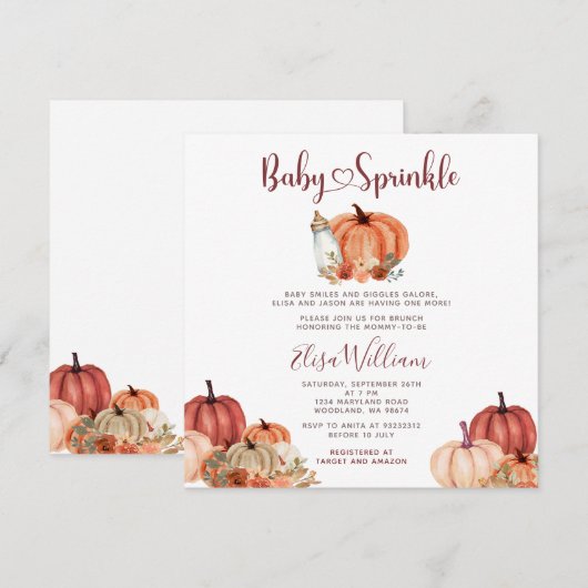 Herfst Oranje Pompoenmelk Fles Baby Strooi Kaart (Voorkant / Achterkant)