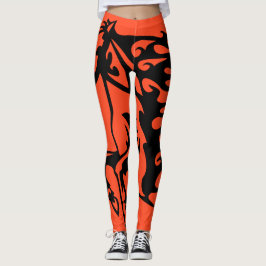 Herfst Oranje Pony Paard Bronco Hengst Lijntekenin Leggings