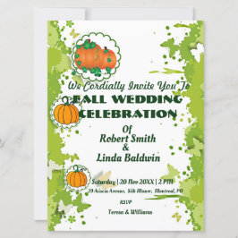 Herfst Oranje Pumpkin Green Wedding Invitation Kaart