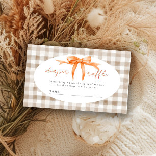 Herfst oranje strik gingham babyshower luierspel informatiekaartje