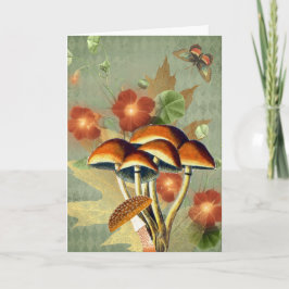 Herfst Oranje Vintage Paddenstoelen & Vlinder Notitiekaartje