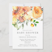 Herfst Oranje Waterverf Flowers Baby shower Kaart (Voorkant)