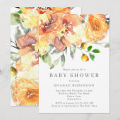 Herfst Oranje Waterverf Flowers Baby shower Kaart (Voorkant / Achterkant)