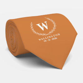 Herfst Oranje Witte Laurier Monogram Huwelijksnaam Stropdas